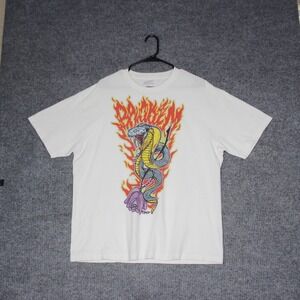 Broken Promises Mens XL White Cobra Rose Flames Grim Reaper Wolf Graphic T Shirt